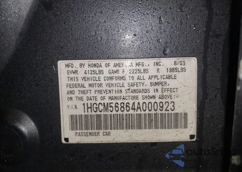 2004 Honda Accord 2.4 Ex из США, поврежденный, VIN 1HGCM56864A000923